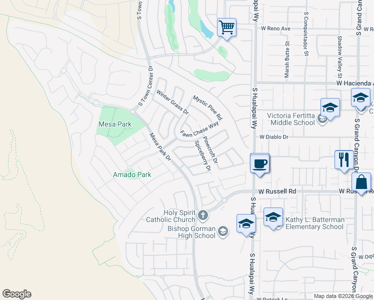 map of restaurants, bars, coffee shops, grocery stores, and more near 10456 West Lyric Arbor Drive in Las Vegas