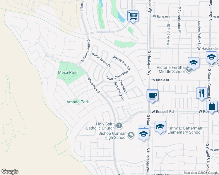map of restaurants, bars, coffee shops, grocery stores, and more near 10456 West Lyric Arbor Drive in Las Vegas