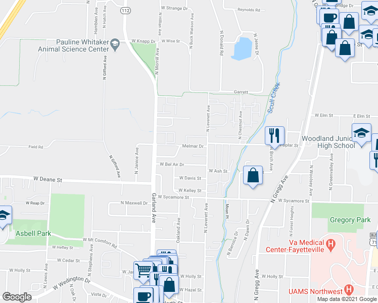 map of restaurants, bars, coffee shops, grocery stores, and more near 870 Melmar Drive in Fayetteville