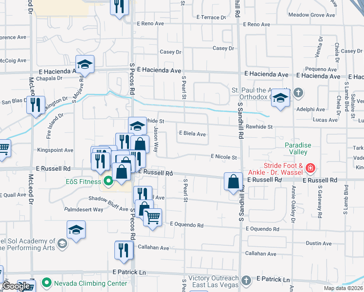 map of restaurants, bars, coffee shops, grocery stores, and more near 3585 East Winner Drive in Las Vegas