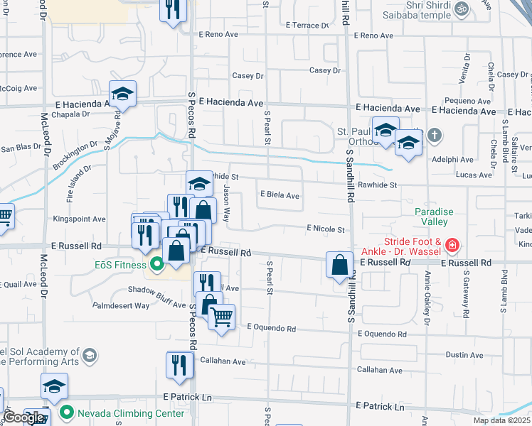 map of restaurants, bars, coffee shops, grocery stores, and more near 3585 East Winner Drive in Las Vegas