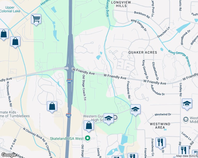 map of restaurants, bars, coffee shops, grocery stores, and more near 6705 West Friendly Avenue in Greensboro