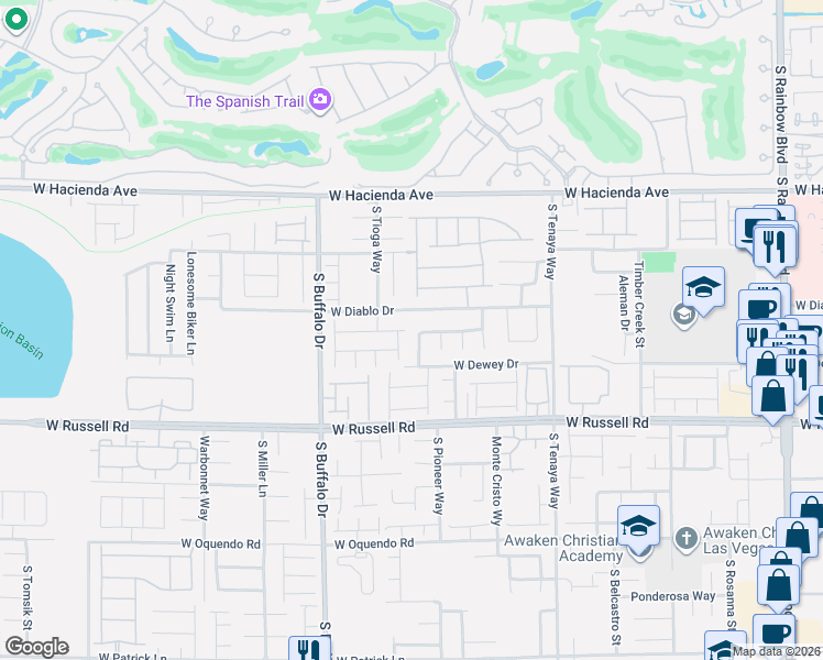 map of restaurants, bars, coffee shops, grocery stores, and more near 7599 West Diablo Drive in Las Vegas