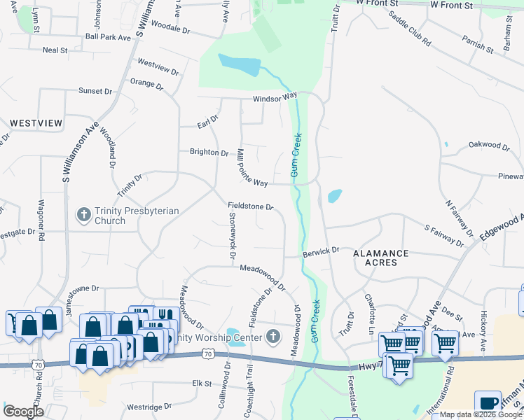 map of restaurants, bars, coffee shops, grocery stores, and more near 455 Fieldstone Drive in Burlington