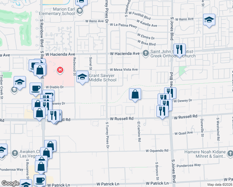 map of restaurants, bars, coffee shops, grocery stores, and more near 5535 Mount Diablo in Las Vegas