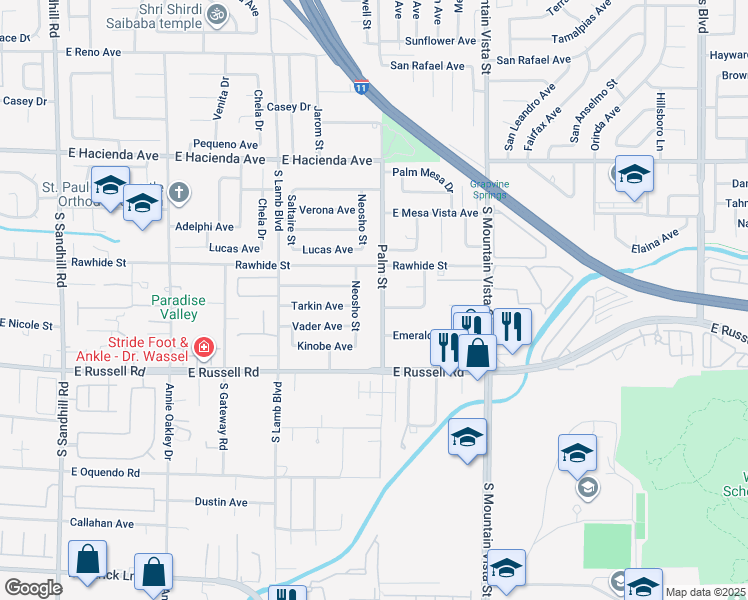 map of restaurants, bars, coffee shops, grocery stores, and more near 5569 Palm Street in Las Vegas