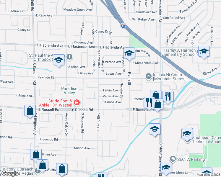 map of restaurants, bars, coffee shops, grocery stores, and more near 4291 Skywalker Avenue in Las Vegas