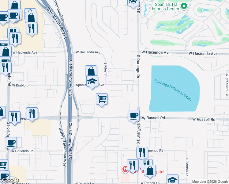map of restaurants, bars, coffee shops, grocery stores, and more near 8744 Cerrito Canyon Court in Las Vegas