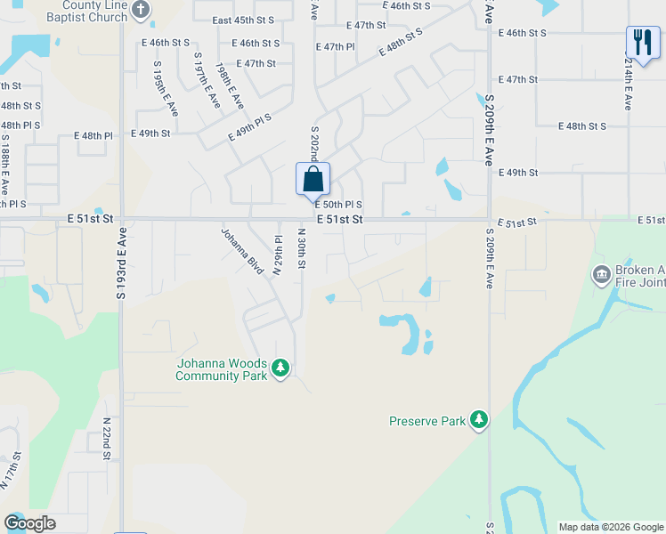 map of restaurants, bars, coffee shops, grocery stores, and more near 3625 North 33rd Street in Broken Arrow