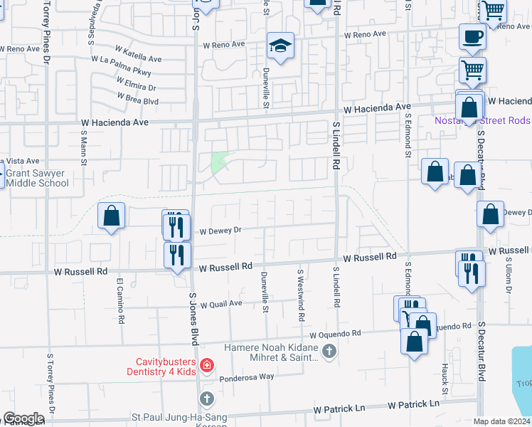 map of restaurants, bars, coffee shops, grocery stores, and more near in Las Vegas