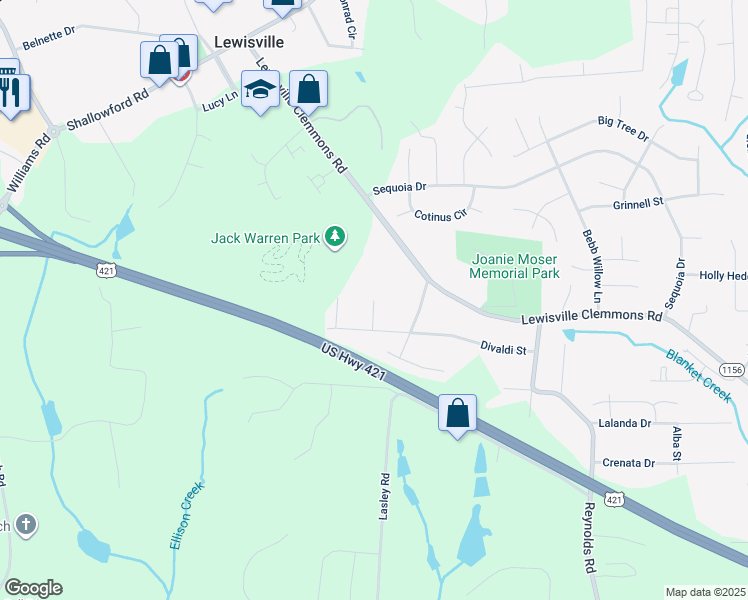 map of restaurants, bars, coffee shops, grocery stores, and more near Dewberry Road in Lewisville