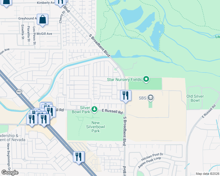 map of restaurants, bars, coffee shops, grocery stores, and more near 6888 Bronze Meadow Avenue in Las Vegas