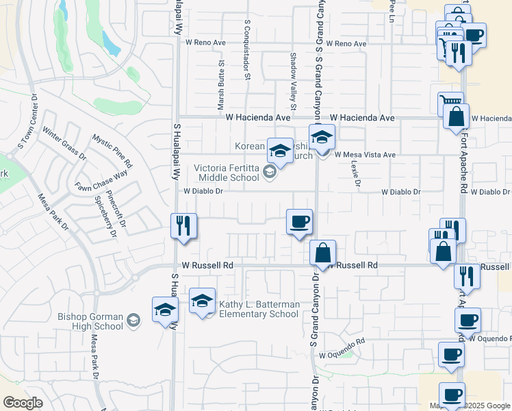 map of restaurants, bars, coffee shops, grocery stores, and more near 5536 Spruce Hill Court in Las Vegas