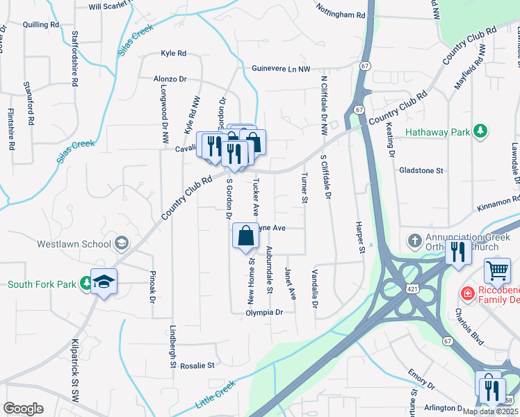 map of restaurants, bars, coffee shops, grocery stores, and more near 127 Tucker Avenue in Winston-Salem