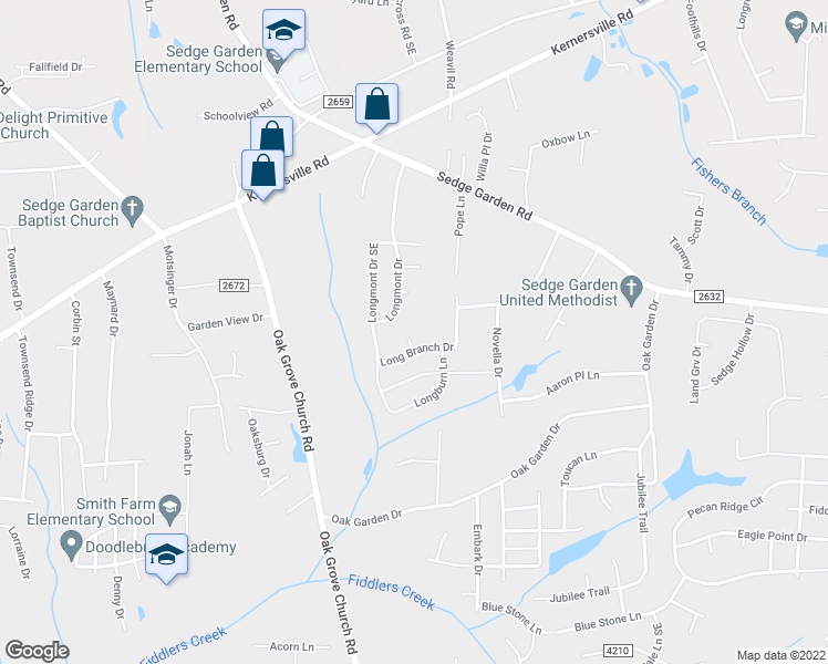 map of restaurants, bars, coffee shops, grocery stores, and more near 1965 Long Branch Court in Kernersville