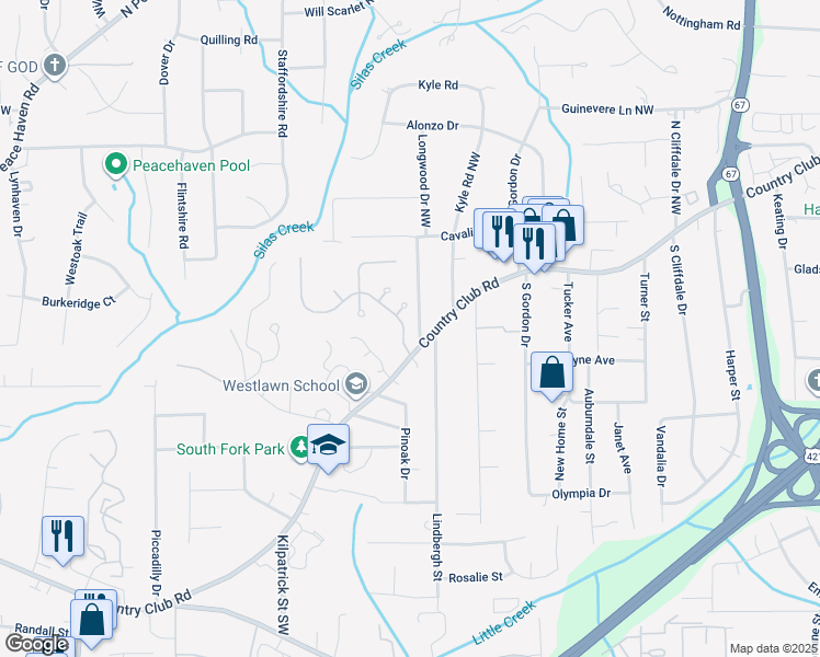 map of restaurants, bars, coffee shops, grocery stores, and more near 145 Coventry Park Lane in Winston-Salem