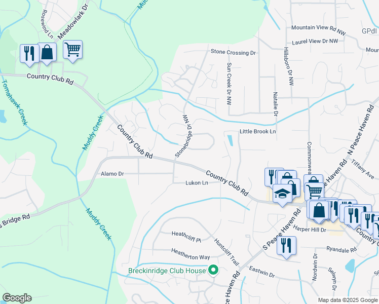 map of restaurants, bars, coffee shops, grocery stores, and more near 106 Lamplighter Circle in Winston-Salem