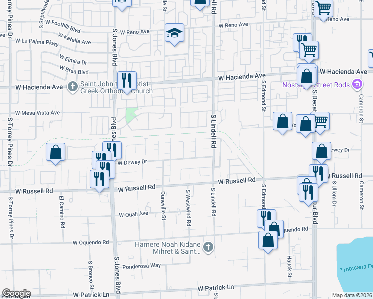 map of restaurants, bars, coffee shops, grocery stores, and more near 5727 Viberti Court in Las Vegas
