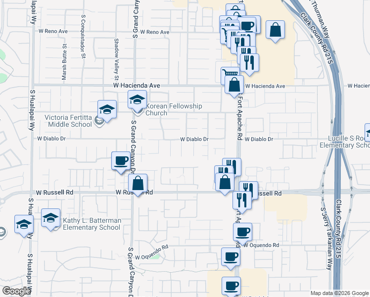 map of restaurants, bars, coffee shops, grocery stores, and more near 5522 Oakview Falls Court in Las Vegas