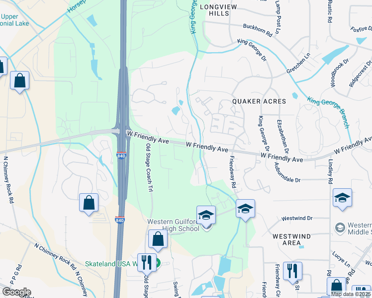 map of restaurants, bars, coffee shops, grocery stores, and more near 6705 West Friendly Avenue in Greensboro