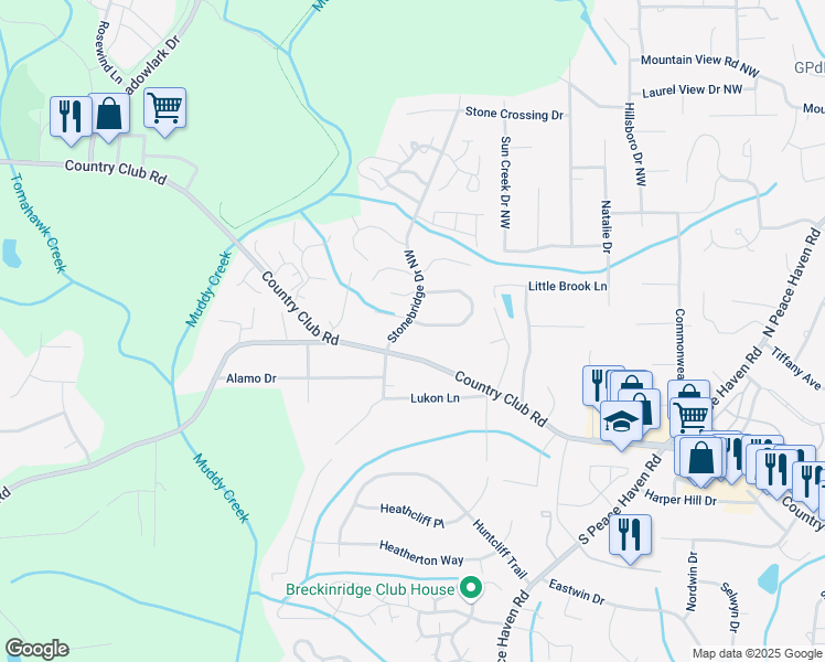 map of restaurants, bars, coffee shops, grocery stores, and more near 100 Lamplighter Circle in Winston-Salem