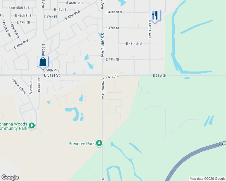 map of restaurants, bars, coffee shops, grocery stores, and more near 21310-21542 East Omaha Street in Broken Arrow