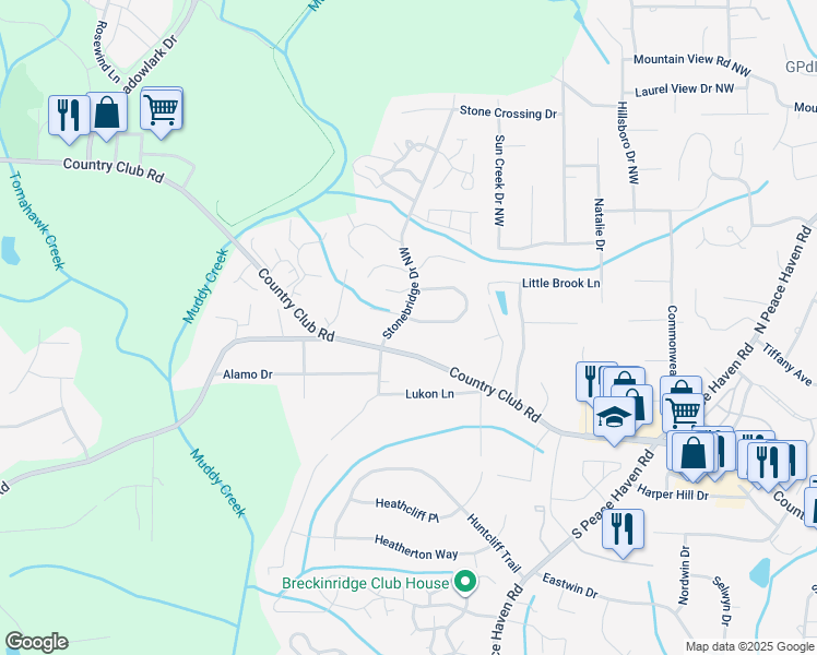 map of restaurants, bars, coffee shops, grocery stores, and more near 100 Lamplighter Circle in Winston-Salem