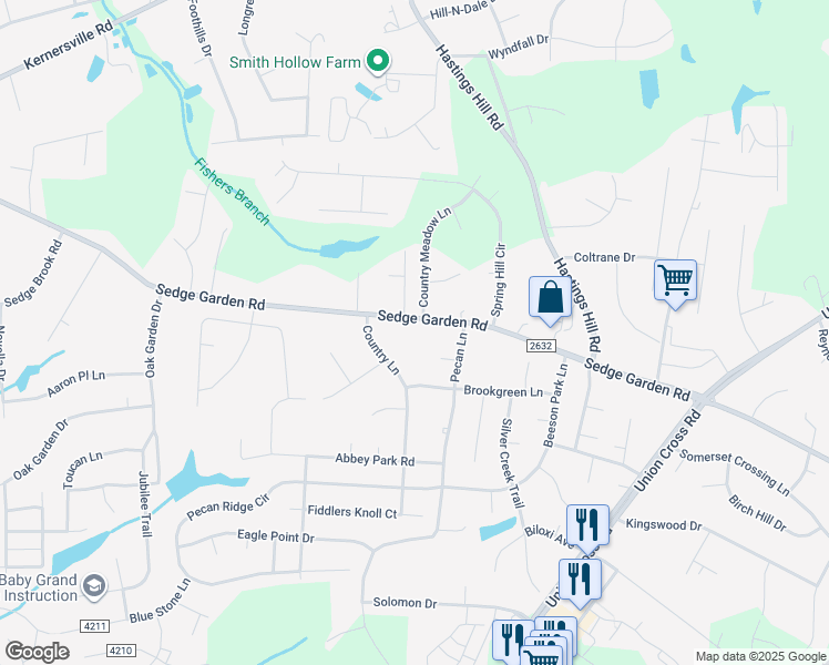 map of restaurants, bars, coffee shops, grocery stores, and more near 880 Sedge Garden Road in Kernersville