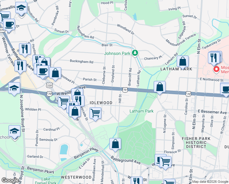 map of restaurants, bars, coffee shops, grocery stores, and more near 901 U.S. 220 in Greensboro