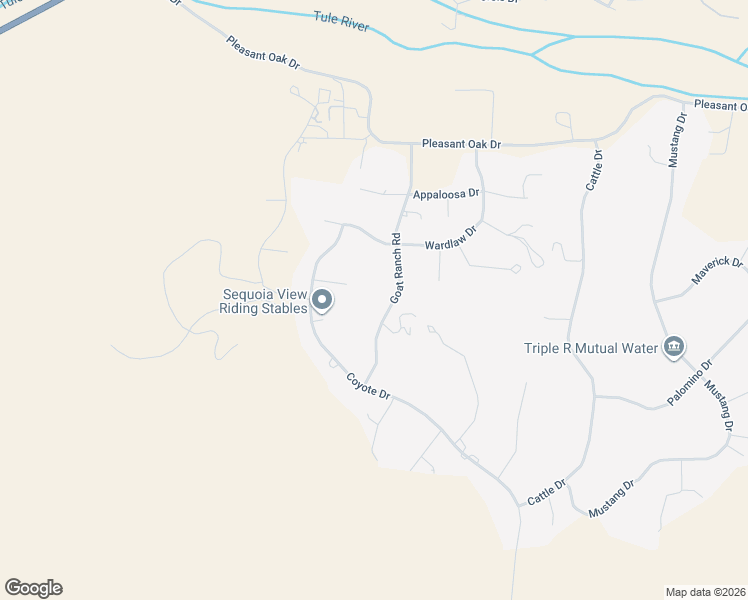 map of restaurants, bars, coffee shops, grocery stores, and more near 16435 Goat Ranch Road in Springville