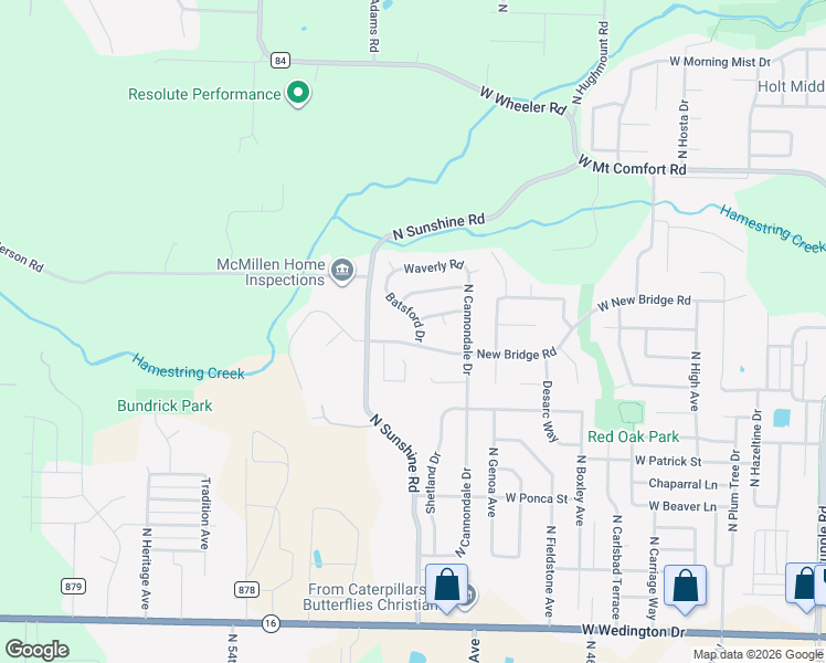 map of restaurants, bars, coffee shops, grocery stores, and more near 1877 Batsford Drive in Fayetteville