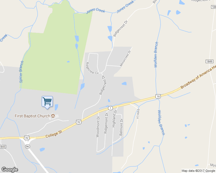 map of restaurants, bars, coffee shops, grocery stores, and more near 1028 Ridgecrest Drive in Dickson