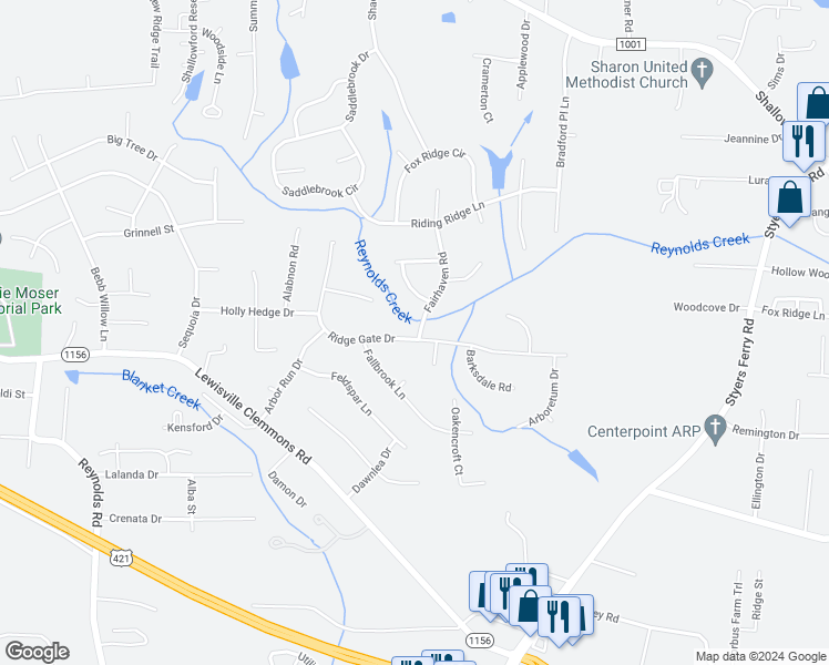 map of restaurants, bars, coffee shops, grocery stores, and more near 943 Ridge Gate Drive in Lewisville