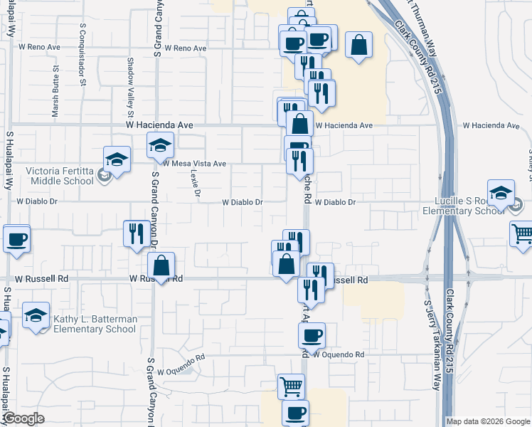 map of restaurants, bars, coffee shops, grocery stores, and more near 9522 Aspen Canyon Court in Las Vegas