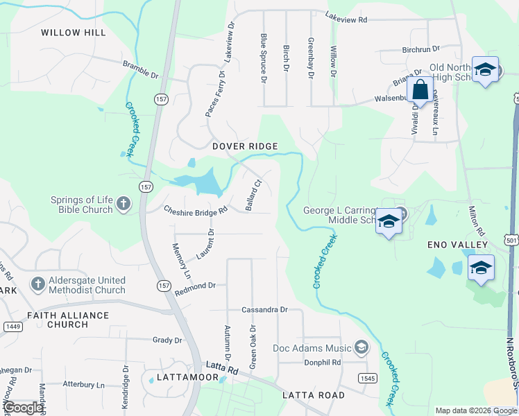 map of restaurants, bars, coffee shops, grocery stores, and more near 6 Ballard Court in Durham