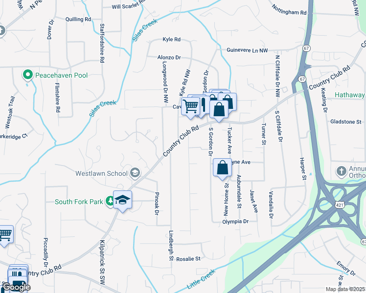 map of restaurants, bars, coffee shops, grocery stores, and more near 4112 Country Club Road in Winston-Salem