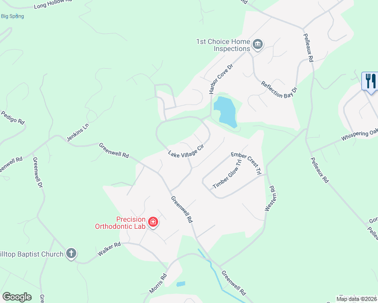 map of restaurants, bars, coffee shops, grocery stores, and more near 8211 Pebble Point Lane in Knoxville