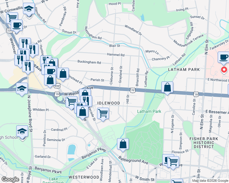 map of restaurants, bars, coffee shops, grocery stores, and more near 1007 U.S. 220 in Greensboro