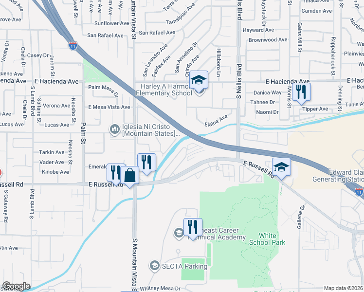map of restaurants, bars, coffee shops, grocery stores, and more near 5519 Hobble Creek Drive in Las Vegas