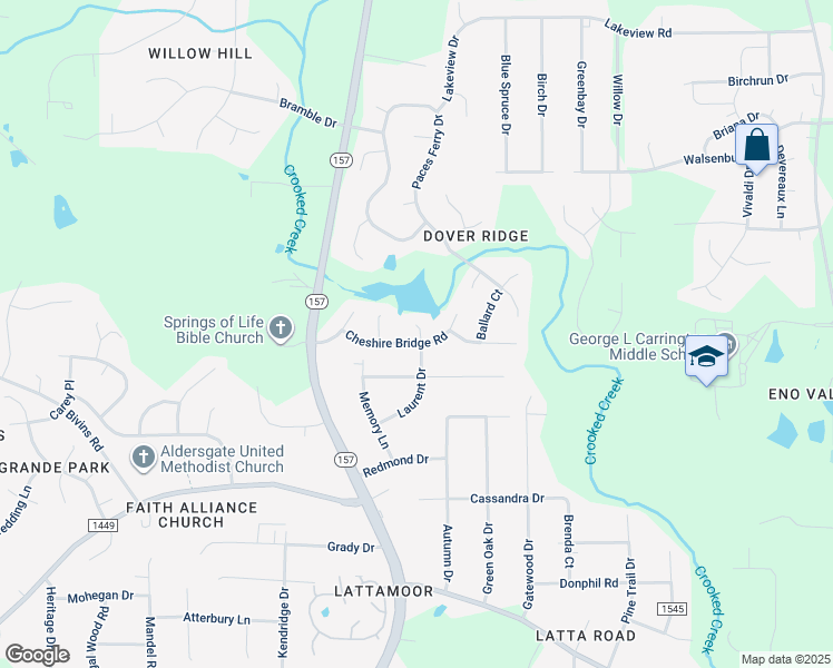 map of restaurants, bars, coffee shops, grocery stores, and more near 5405 Laurent Drive in Durham