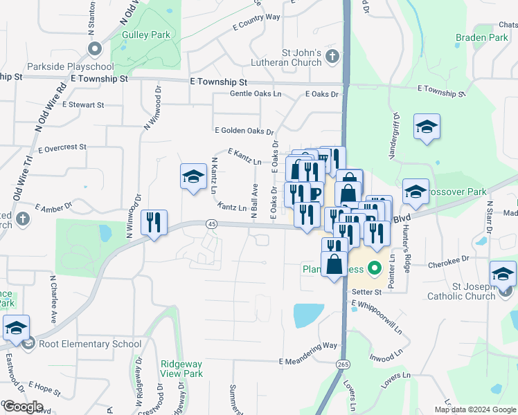 map of restaurants, bars, coffee shops, grocery stores, and more near 2006 North Ball Avenue in Fayetteville