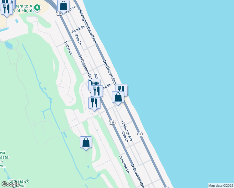 map of restaurants, bars, coffee shops, grocery stores, and more near 4714 North Virginia Dare Trail in Kitty Hawk