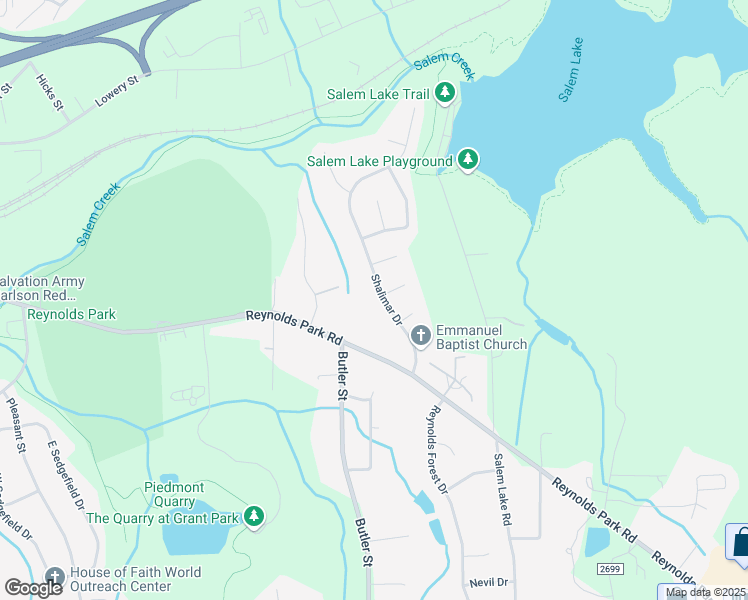 map of restaurants, bars, coffee shops, grocery stores, and more near 1036 Shalimar Drive in Winston-Salem