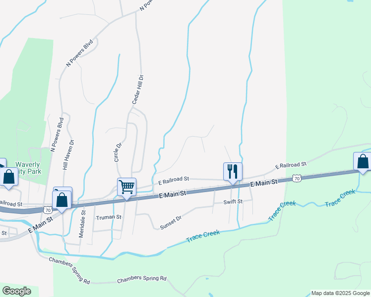 map of restaurants, bars, coffee shops, grocery stores, and more near 210 Station Drive in Waverly