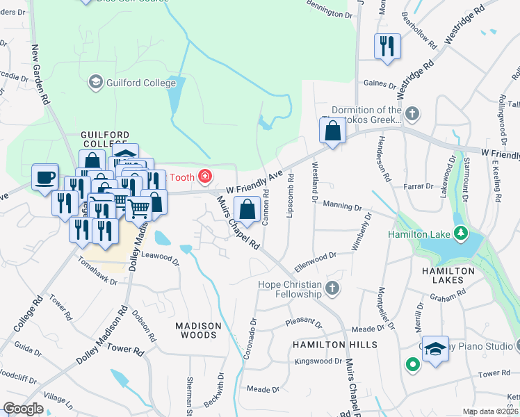 map of restaurants, bars, coffee shops, grocery stores, and more near 719 Cannon Road in Greensboro