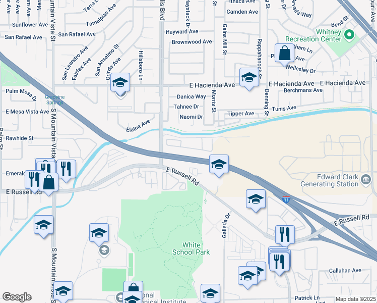 map of restaurants, bars, coffee shops, grocery stores, and more near 5502 South Nellis Boulevard in Las Vegas