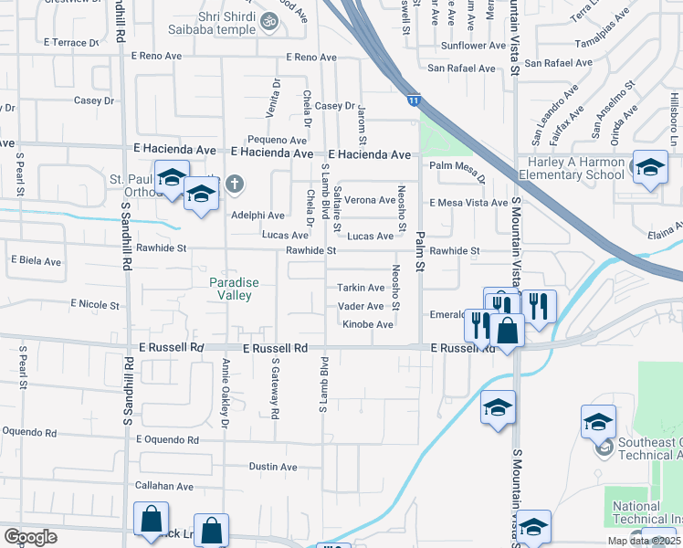map of restaurants, bars, coffee shops, grocery stores, and more near 4231 Skywalker Avenue in Las Vegas