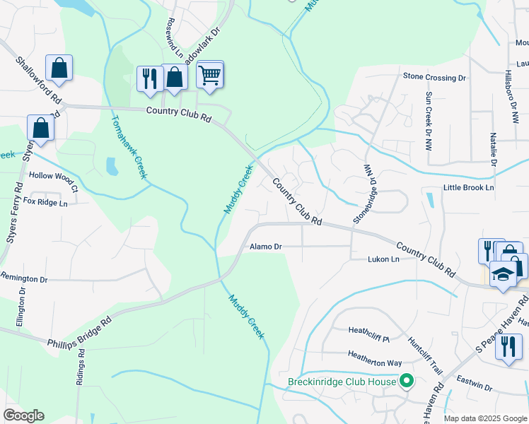 map of restaurants, bars, coffee shops, grocery stores, and more near 118 Turnwood Lane in Winston-Salem