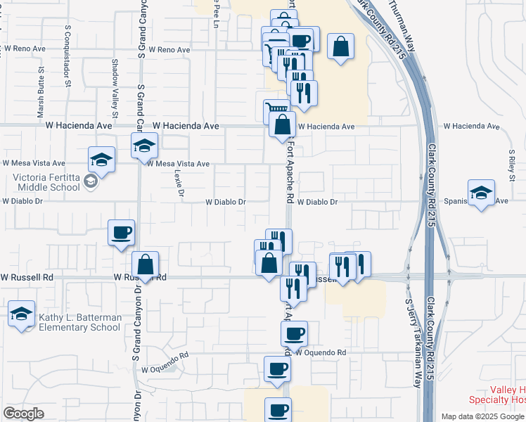 map of restaurants, bars, coffee shops, grocery stores, and more near 9468 Kaufman Road in Las Vegas