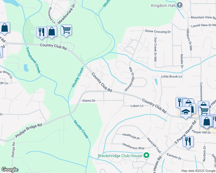 map of restaurants, bars, coffee shops, grocery stores, and more near 5410 Westmont Court Northwest in Winston-Salem